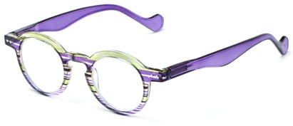 Angle of The Bravo in Purple Multi Stripe, Women's Round Reading Glasses