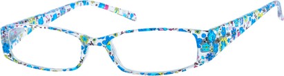 Angle of The Ramona in Clear/Blue Floral, Women's Rectangle Reading Glasses