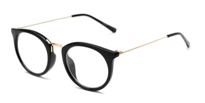 Angle of The Blaine in Glossy Black/Gold, Women's Round Reading Glasses