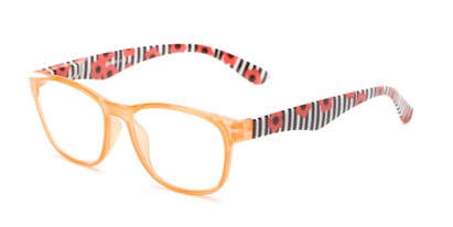 Angle of The Della in Orange/Floral Stripe, Women's Retro Square Reading Glasses