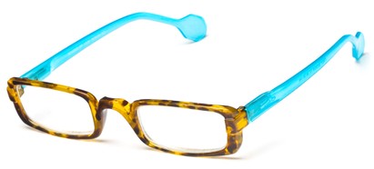Angle of The Dylan in Tortoise/Aqua, Women's and Men's Rectangle Reading Glasses