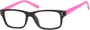 Angle of The Kiwi in Black/Hot Pink, Women's and Men's Retro Square Reading Glasses
