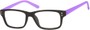 Angle of The Kiwi in Black/Purple, Women's and Men's Retro Square Reading Glasses