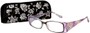 Angle of The Rosette in Black/White/Purple, Women's Rectangle Reading Glasses