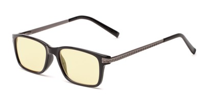 Angle of The Klaus Computer Reader in Glossy Black with Yellow, Women's and Men's Rectangle Reading Glasses
