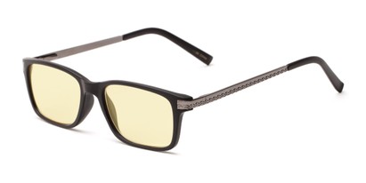 Angle of The Klaus Computer Reader in Matte Black with Yellow, Women's and Men's Rectangle Reading Glasses
