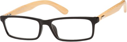 Angle of The Traveler Recycled Bamboo Reader in Matte Black/Tan, Women's and Men's Rectangle Reading Glasses