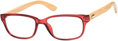 Angle of The Scout Recycled Bamboo Reader in Red/Tan, Women's and Men's Retro Square Reading Glasses
